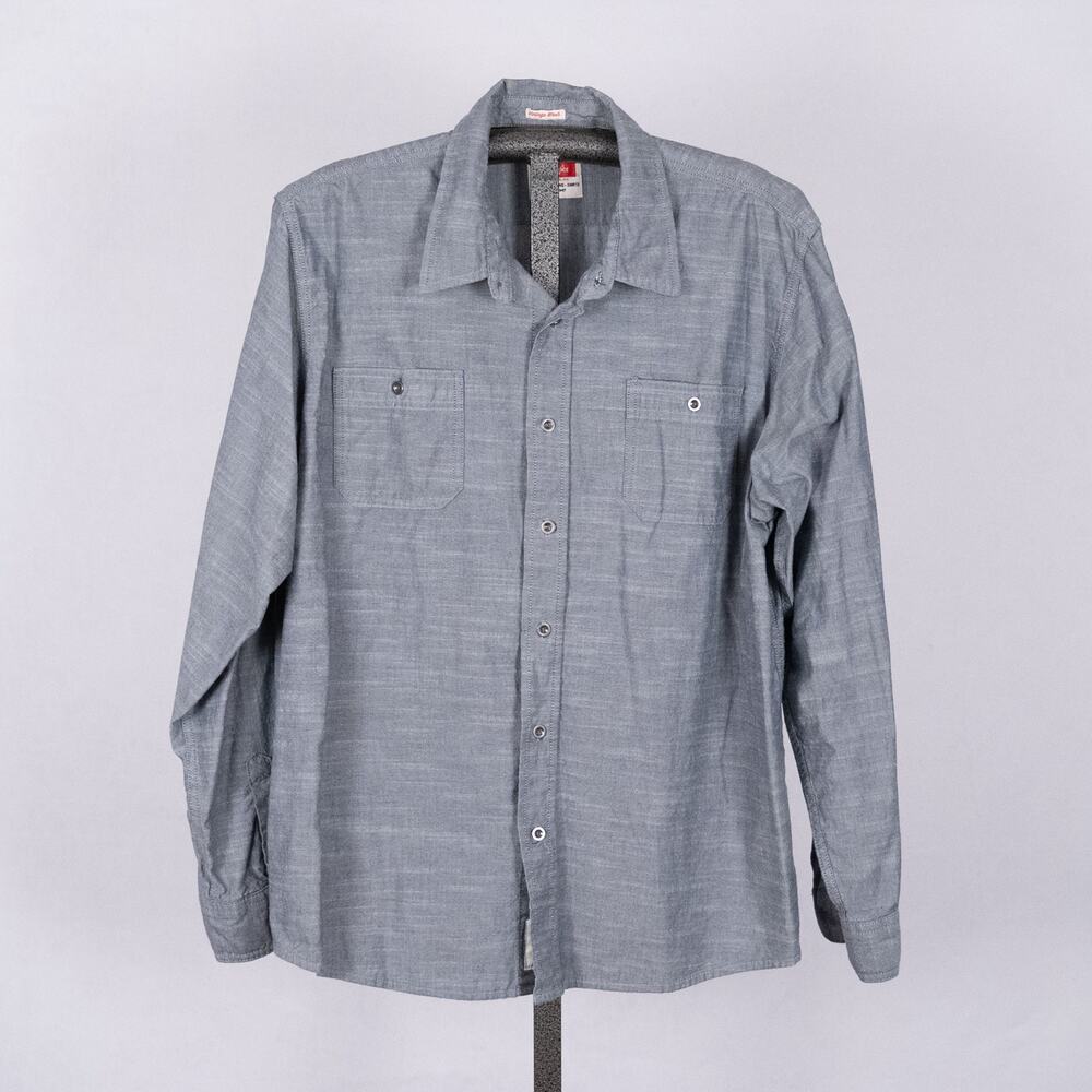 Men's Wrangler 100% Cotton Vintage Wash Button Up Shirt Long Sleeve Size 2XL